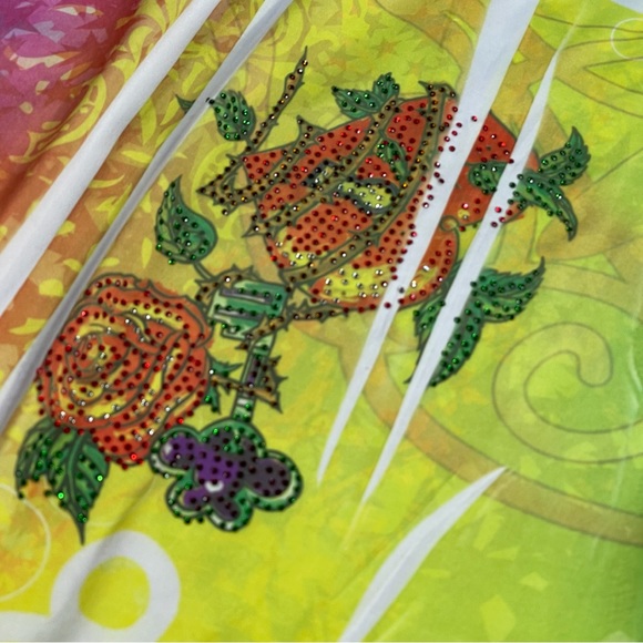 Press Apperal size large rainbow tie dye Ed Hardy style sparkly slinky dress EUC - Picture 4 of 12